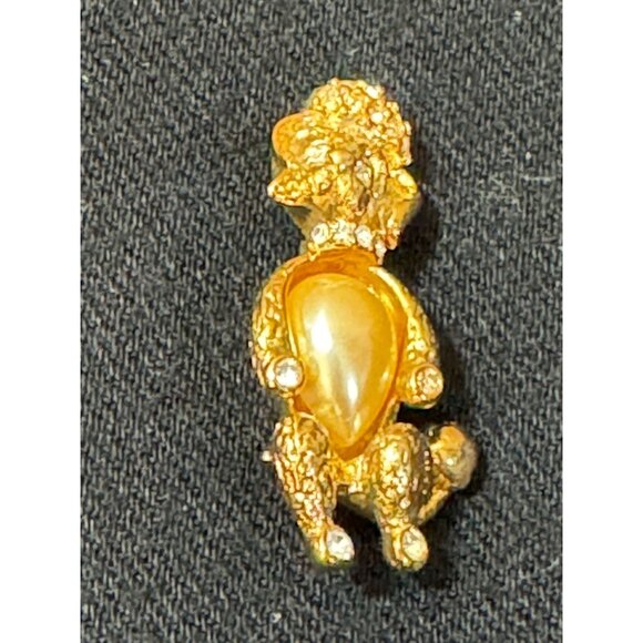 Donald Richards Gold Tone Poodle Brooch With Pearl Belly & Rhinestones - Picture 2 of 5